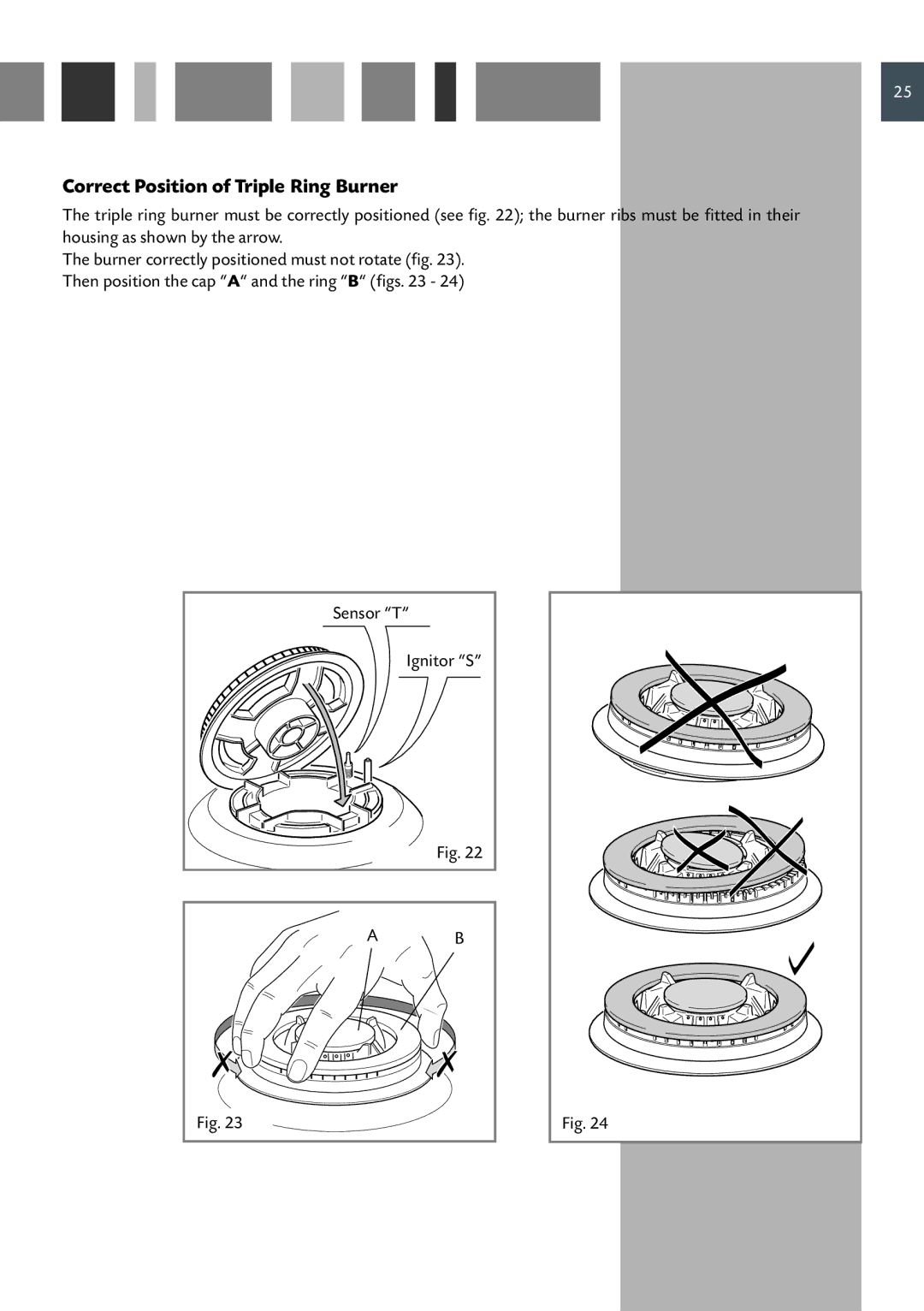 CDA RC 9021 manual Correct Position of Triple Ring Burner 